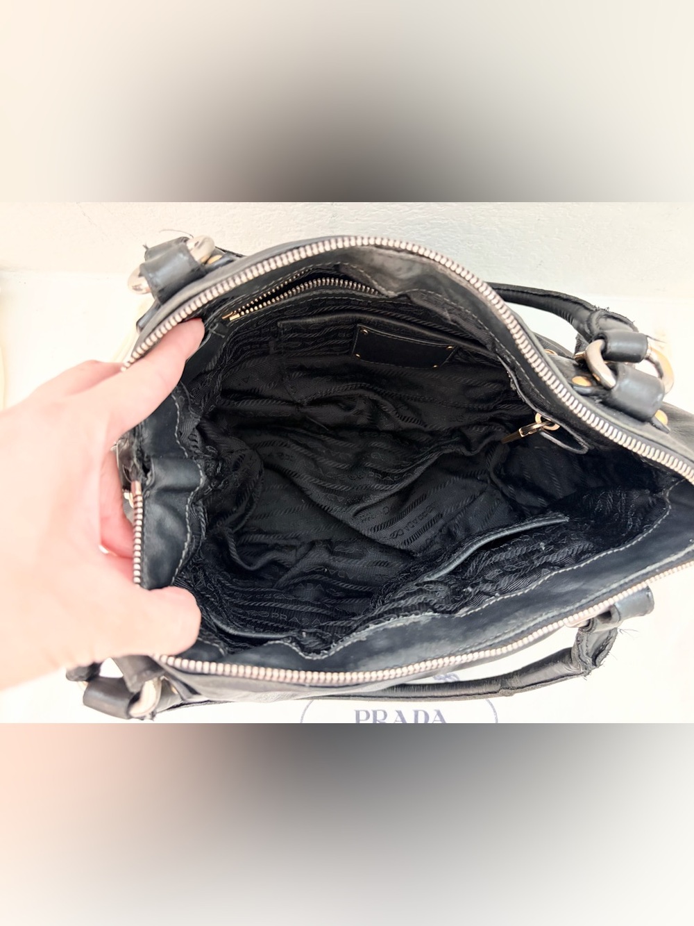 Authentic Prada Vintage Soft Calf Nero Black Leather Satchel - Picture 9 of 16